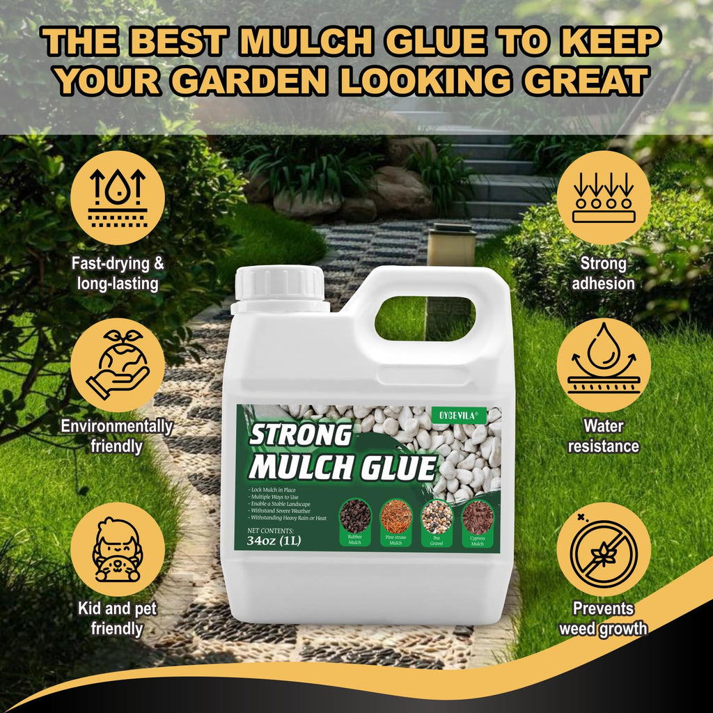 34oz Strong Concentrate Mulch Glue, Gravel Binder Mulch Glue, Non-Toxic Mulch Glue, Mulch Landscape Lock Adhesive Pea Gravel Stabilizer, Mulch Rock Glue for Landscaping Pea Gravel & Bark