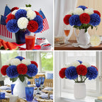 12 Pcs Artificial Chrysanthemums Flowers Patriotic Flower, 4th of July Fake Mums Flowers Silk for Home Decor Indoor Memorial Day Table Centerpiece Vase not Included (12, Red, White, Blue)