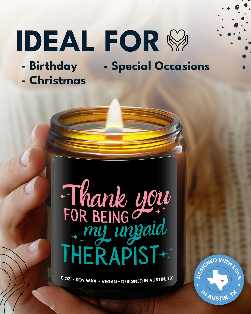 Funny Candle for Best Friend, Thank You for being My Unpaid Therapist Candle, Best Friend Candle for Women, Funny Friendship Gifts, Gifts for Best Friend, Birthday, Christmas, Gift-Ready