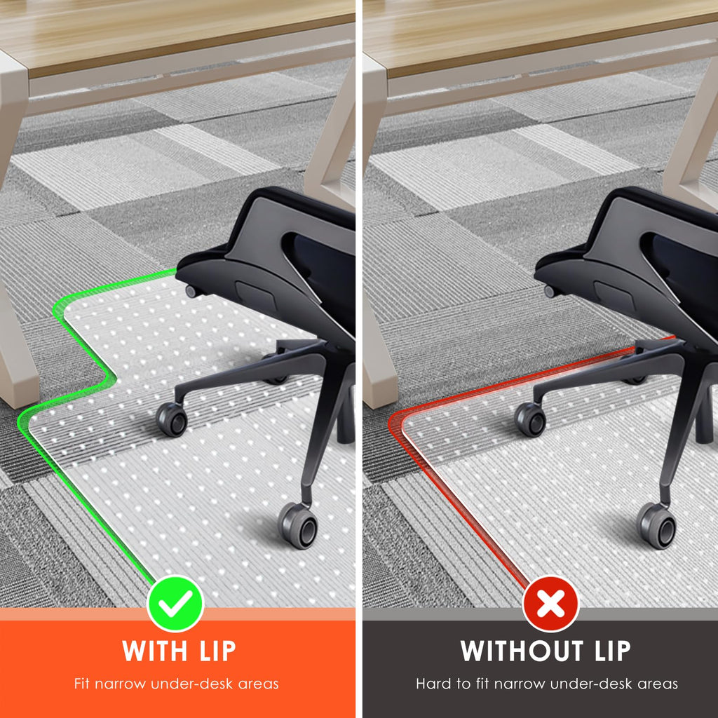 Vicwe Office Chair Mat for Carpet, 32" X 55" Heavy Duty Desk Chair Mat for Carpeted Floors, Easy Glide Rolling Plastic Floor Mat, Ship Flat,Easy to Clean with Lip