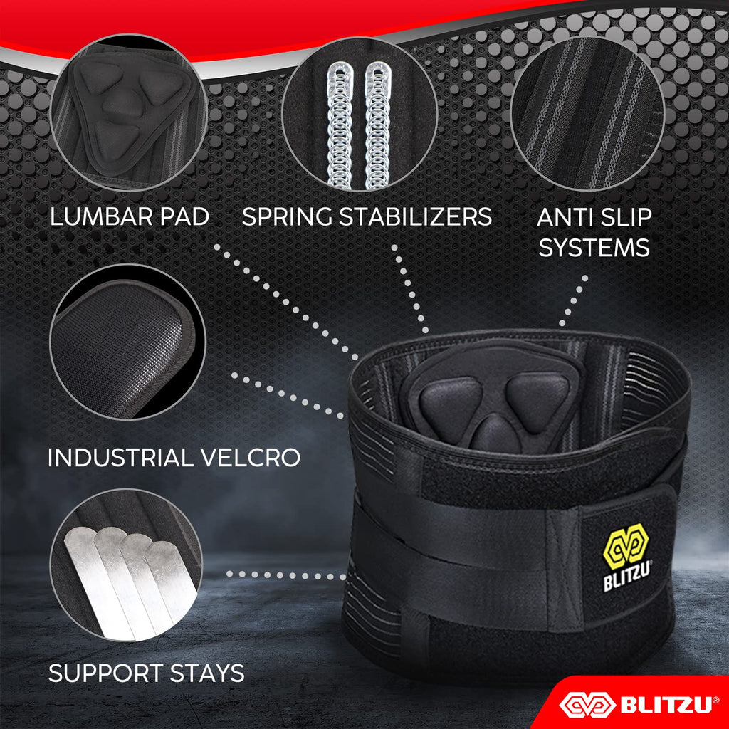 BLITZU Back Brace for Men Lower Back. Pain Relief Products That Support Your Lower and Upper Back, Spine, Sciatica, and Lumbar. Orthopedic Back Cracker for Heavy Lifting With Lumbar Pad Size XL