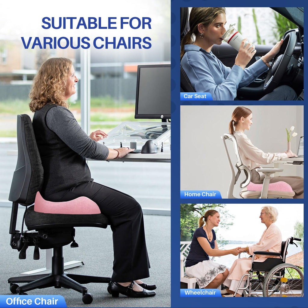 DAPOTUGI X Large Memory Foam Seat Cushion for Office Chair,for Back Support, Relief Sciatica & Tailbone Coccyx Pain Relief Cushion Pillow, for Long Sitting, for Car/Office Chair/Wheelchair (Pink)