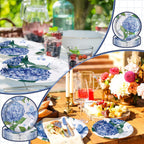 Funnymoom 48 Pcs Watercolor Hydrangea Paper Plates Set Include 9 Inch Floral Disposable Plates 7 Inch Spring Summer Blue Hydrangea Tableware for Bridal Baby Shower Birthday Party Supplies