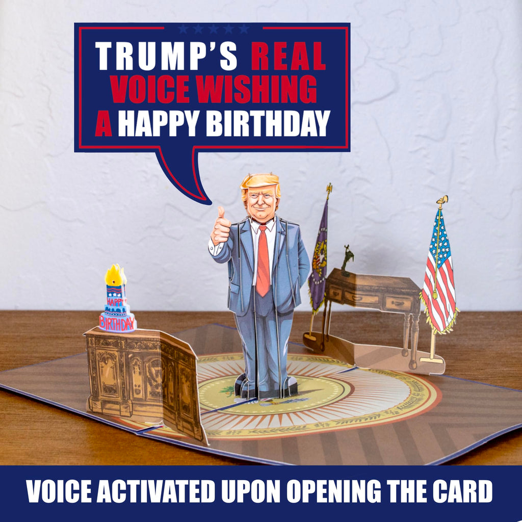 Donald Trump Birthday Card | Pop Up Card with 3D Trumps Real Voice in Oval Office Says Happy Birthday Cards for Men | Light Up, Make Birthdays Great Again Interactive Card for Dad, Husband, Women