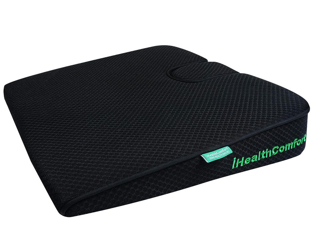 IHEALTHCOMFORT ( 16x13.7 inches Wedge Seat Cushion for Car and Truck,Portable Memory Foam Seat Cushion for Tailbone Stress Back Pain Relief