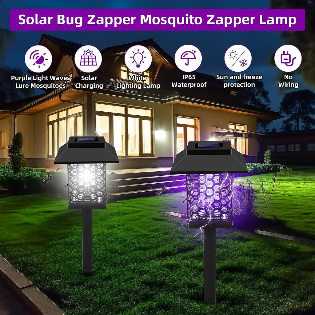 Jahy2Tech 2 Pack Solar Bug Zapper Outdoor Waterproof Solar Mosquito Zapper Killer Lamp Fly Zapper Repellent Lighting Stake Landscape Fixture for Garden Patio Pathway Backyard Camping