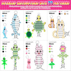 Funtopia Beads for Crafts, Pony Beads Keychain Making Kit, Bead Pets Art Crafts for Kids Beginners, Birthday Party DIY Craft for Girls Boys (1500 Bead, 30 Designs)