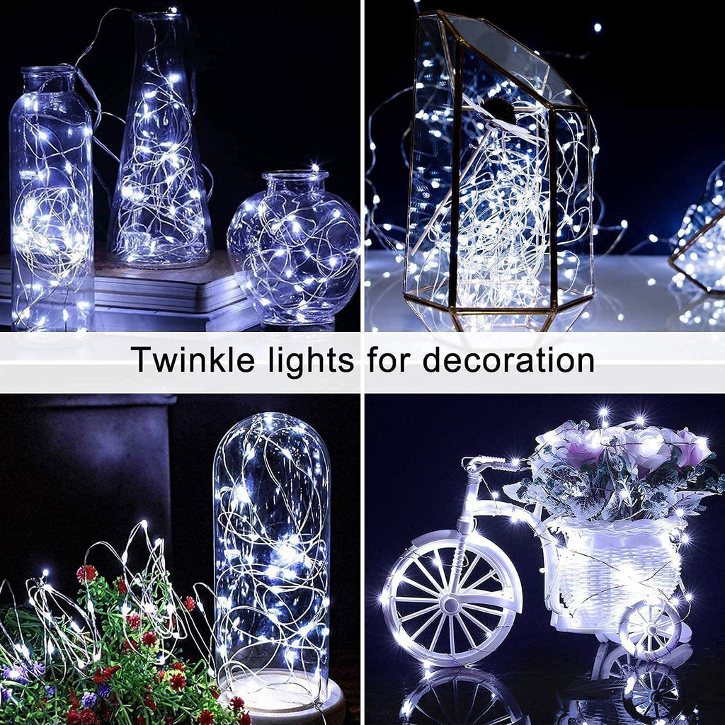 JMEXSUSS 4 Pack 100 LED Solar String Lights for Outside, 33ft White Solar Fairy Lights Outdoor Waterproof, 8 Modes Solar Christmas Lights for Garden Yard Tree Wedding Decorations