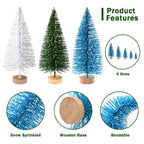 30Pcs Mini Christmas Trees Artificial Christmas Tree Bottle Brush Trees with Wooden Base for Christmas Decor Christmas Party Home Table Craft Decorations(Green+Blue+White)