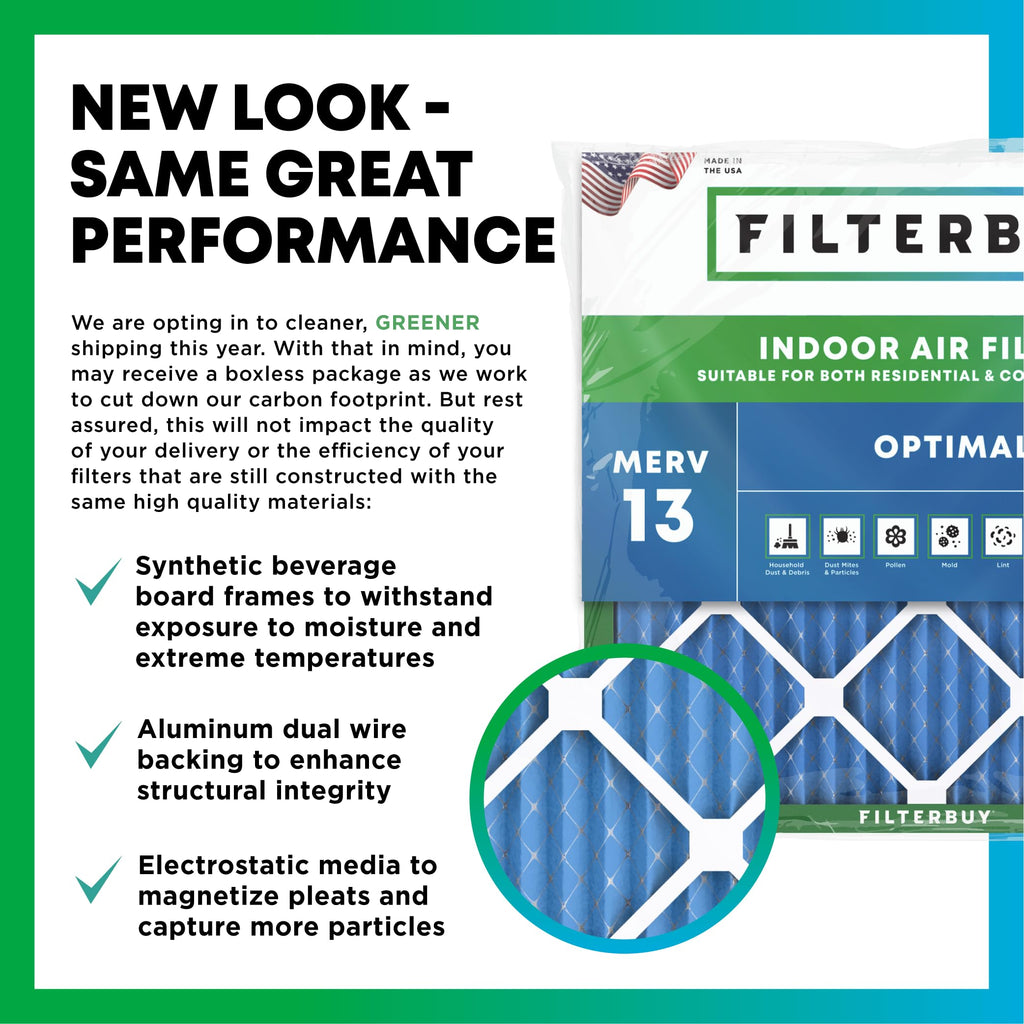 Filterbuy 16x20x1 Air Filter MERV 13 Optimal Smoke & Allergy Defense (4-Pack), Electrostatic Pleated HVAC AC Furnace Filters Replacement, Made in USA (Actual Size: 15.50 x 19.50 x 0.75)