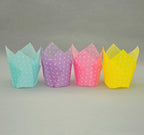 QLSmypkg Large Muffin Greaseproof paper Baking cupcake cups, 2-1/4" x 4" Blue,Yellow,Pink,Purple printed with Polka Dot(each colour about 32 pcs, total 125 pcs) Tulip Baking Cup(Large) (125, Multi)