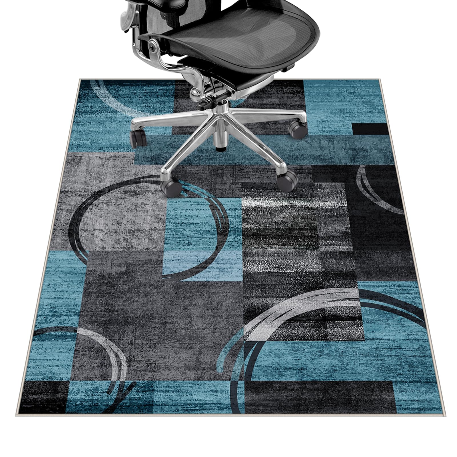 Office Chair Mat for Hardwood Floor&Tile Floor,36"X 48" Heavy Duty Desk Chair Mat for Hard Floors,Under Desk Rug for Rolling Computer Chair,Anti Slip,Low Pile Carpet Floor-Geo Blue Gray