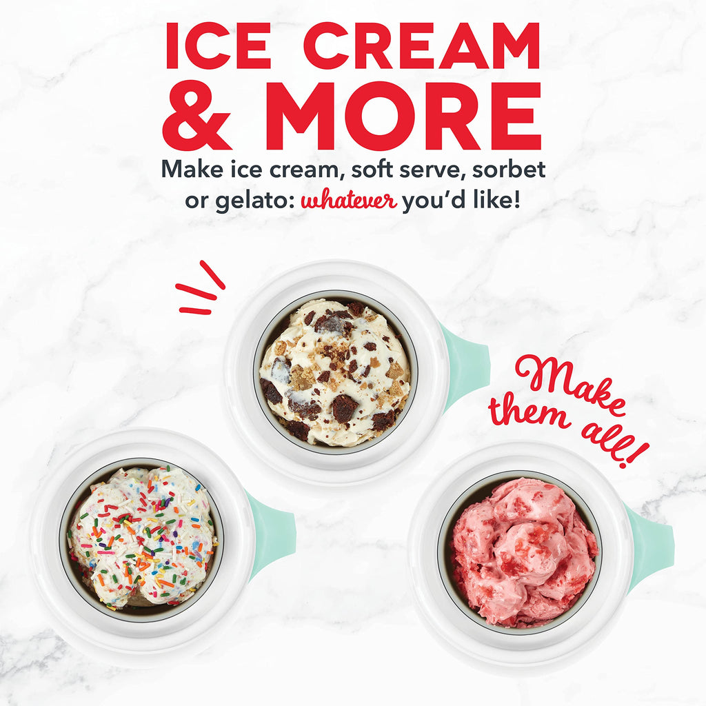 DASH My Mug Ice Cream Maker Machine (Aqua): Multi-Purpose Soft Serve Ice Cream Machine with (2) Bowls for Homemade Gelato, Sorbet, Frozen Yogurt, Built-In Ingredient Chute, Easy to Clean and Store