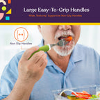 Special Supplies Adaptive Utensils (5-Piece Kitchen Set) Wide, Non-Weighted, Non-Slip Handles for Hand Tremors, Arthritis, Parkinson’s or Elderly Use - Stainless Steel Knives, Fork, Spoons