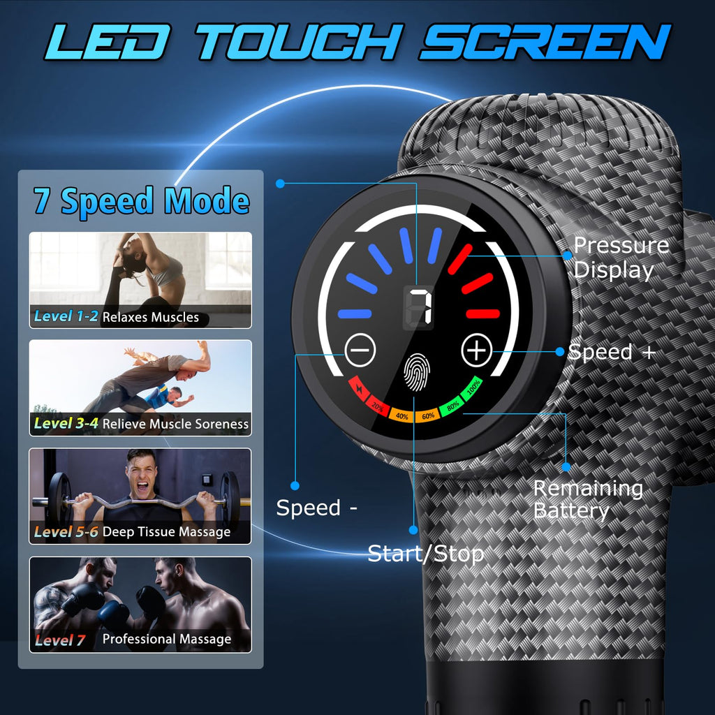 TOLOCO Massage Gun, Upgrade Deep Tissue Back Massager with 9 Replacement Heads, Percussion Massage Guns for Athletes for Pain Relief, Super Quiet Electric Massager for Treatment, Relax, Carbon