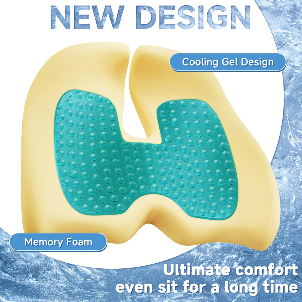 Benazcap Gel Seat Cushion for Office Chair Ergonomic Cushions-Gel & Memory Foam Coccyx Butt Pillow for Sciatica & Back Pain Relief for Long Sitting for Gaming Chair and Car Seat-Black