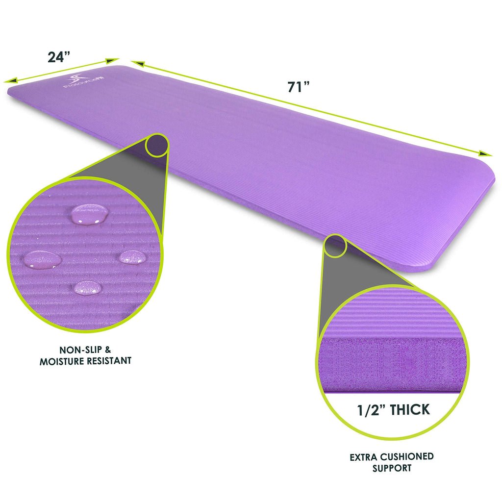 ProsourceFit Extra Thick Yoga and Pilates Mat ½” (13mm) or 1" (25mm), 71-inch Long High Density Exercise Mat with Comfort Foam and Carrying Strap, Grey
