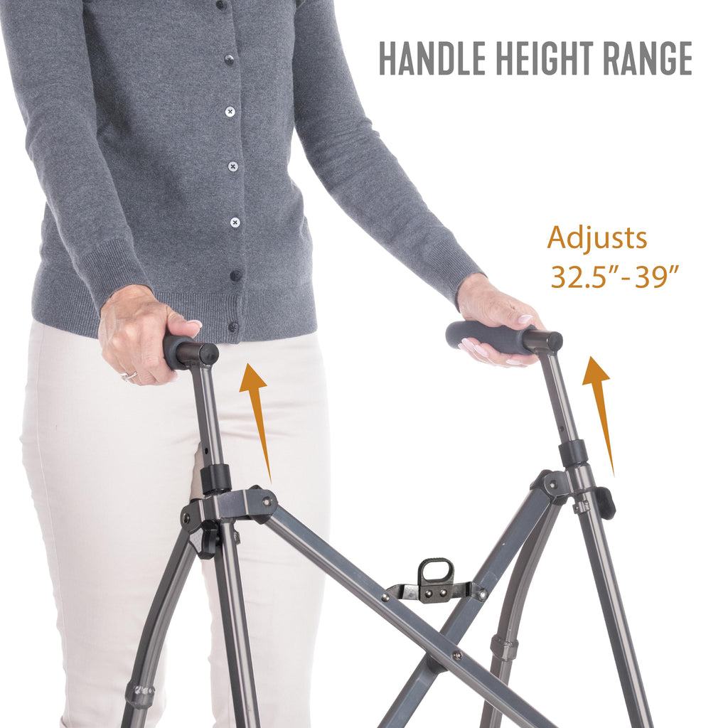 Able Life Space Saver Walker Lite w/Wheels, Lightweight Folding Walker for Adults, Seniors, and Elderly, Collapsible Travel Walker, Ski Glides for Mobility Support, Compact, Black Walnut
