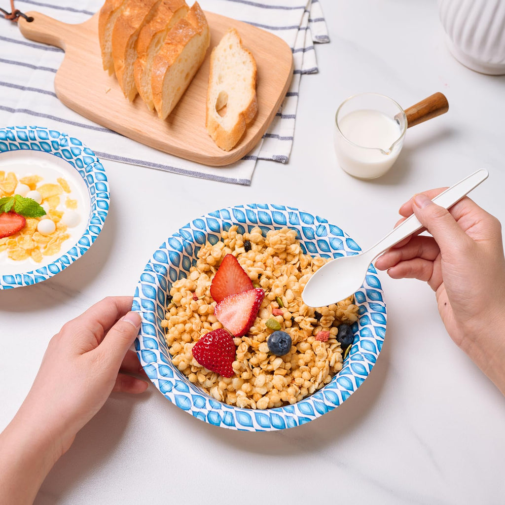 MUCHII 20 Oz Paper Bowls 180 Counts Disposable Bowls, Printed Soak Proof Large Bowls for Breakfast, Lunch, and Dinner Meals
