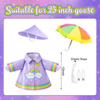 DECOHS 3 Pcs/Set Raincoat Porch Goose Outfits, Summer Lawn Goose Statue Raincoat Costume, Yard Goose Clothes Raincoats Umbrella Hat Outfit for 23" Statue Patio Garden Decoration (Purple Rainbow)