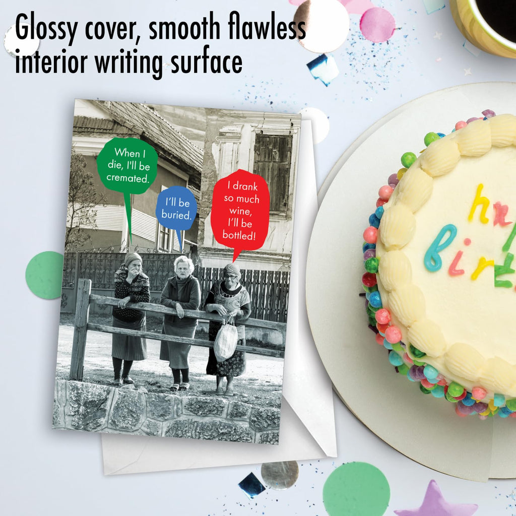 NobleWorks - 1 Hilarious Happy Birthday Card - Funny Elderly Wine Joke Humor, Celebrate Birthdays - Bottled C9354BDG