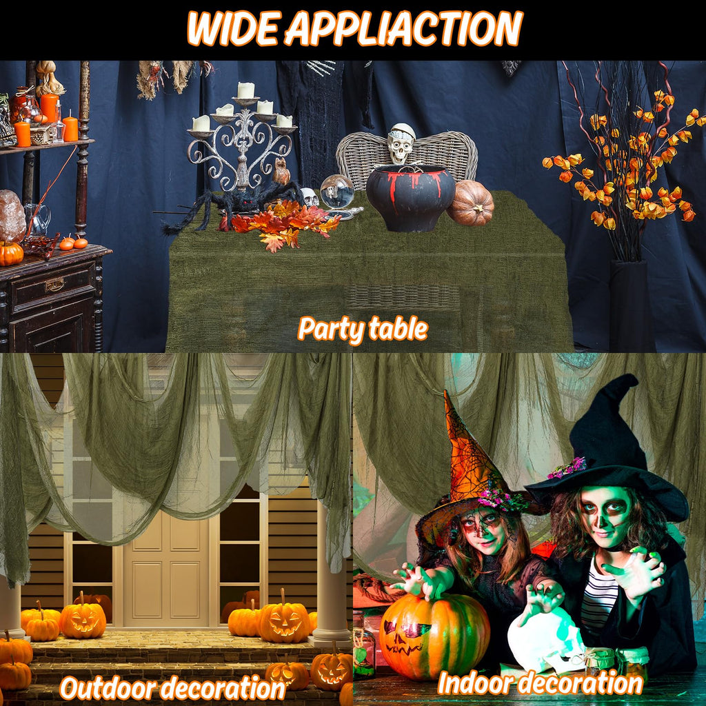Whaline Halloween Olive Green Creepy Cloth 500 x 87 Inch Spooky Gauze Clothes Halloween Scary Decoration for Haunted Houses Party Supplies Indoor Outdoor