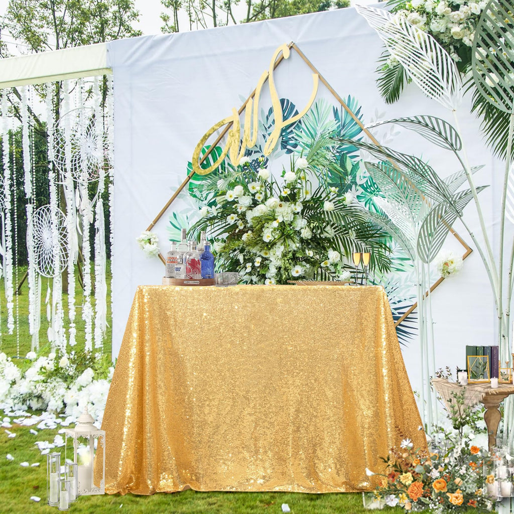 PartyDelight 50"X80" Rectangle Sparkly Gold Sequin Tablecloth for Wedding, Party, Christmas Decorations