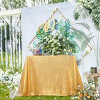 PartyDelight 50"X80" Rectangle Sparkly Gold Sequin Tablecloth for Wedding, Party, Christmas Decorations
