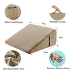 Bedluxe Wedge Pillow for Sleeping, 10 inch Elevated Support Bed Wedge Pillow, Breathable Triangle Pillow Wedge with Cooling Memory Foam Top - Removable Washable Cover, Coffee