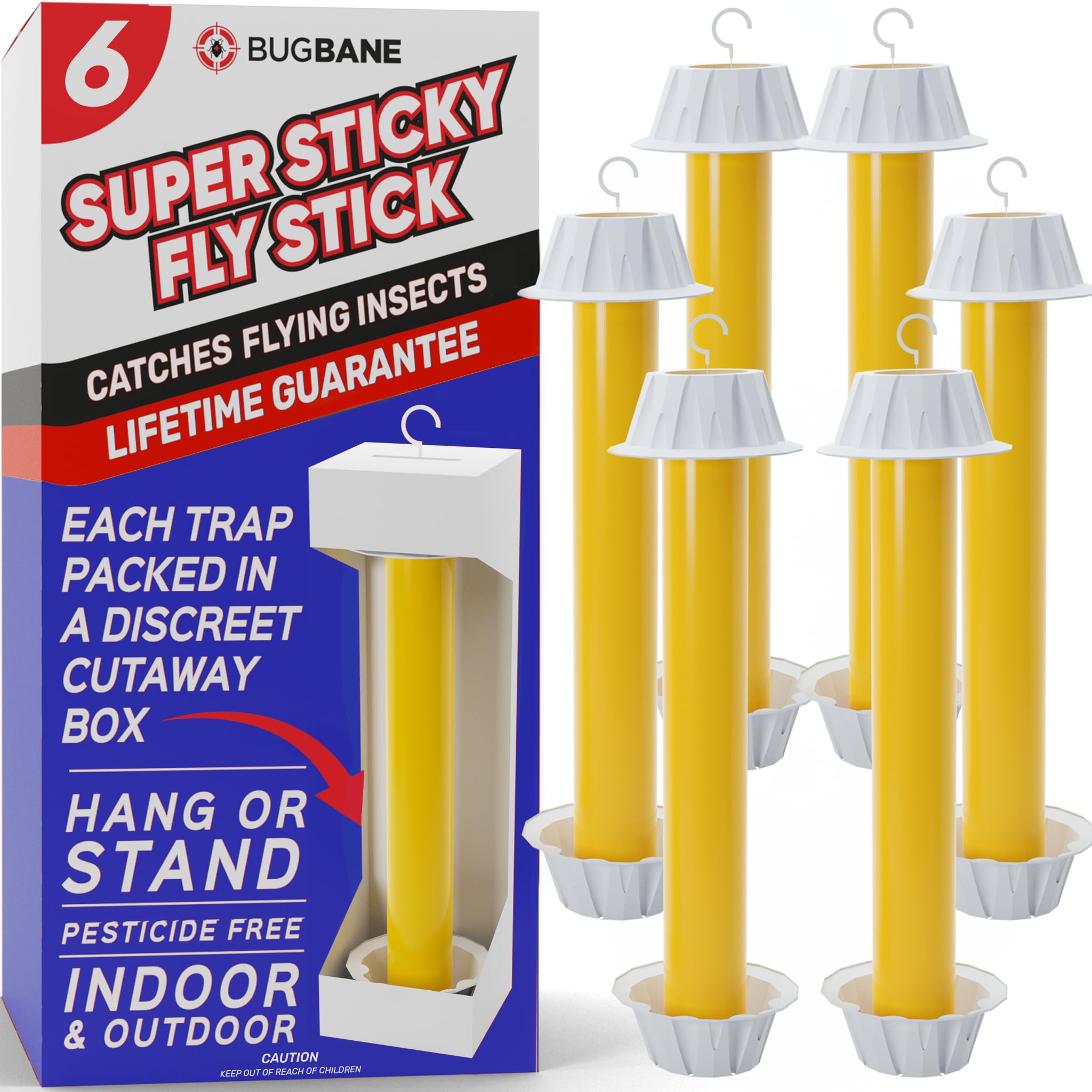 Fly Stick Sticky Fly Traps for Indoors Outdoor 6pk. Non-Toxic Super Sticky Hanging Flies Catcher Paper Tape Strips for Home. Catches All Bugs and gnats. Indoor Outdoor House Flying Insect Trap.