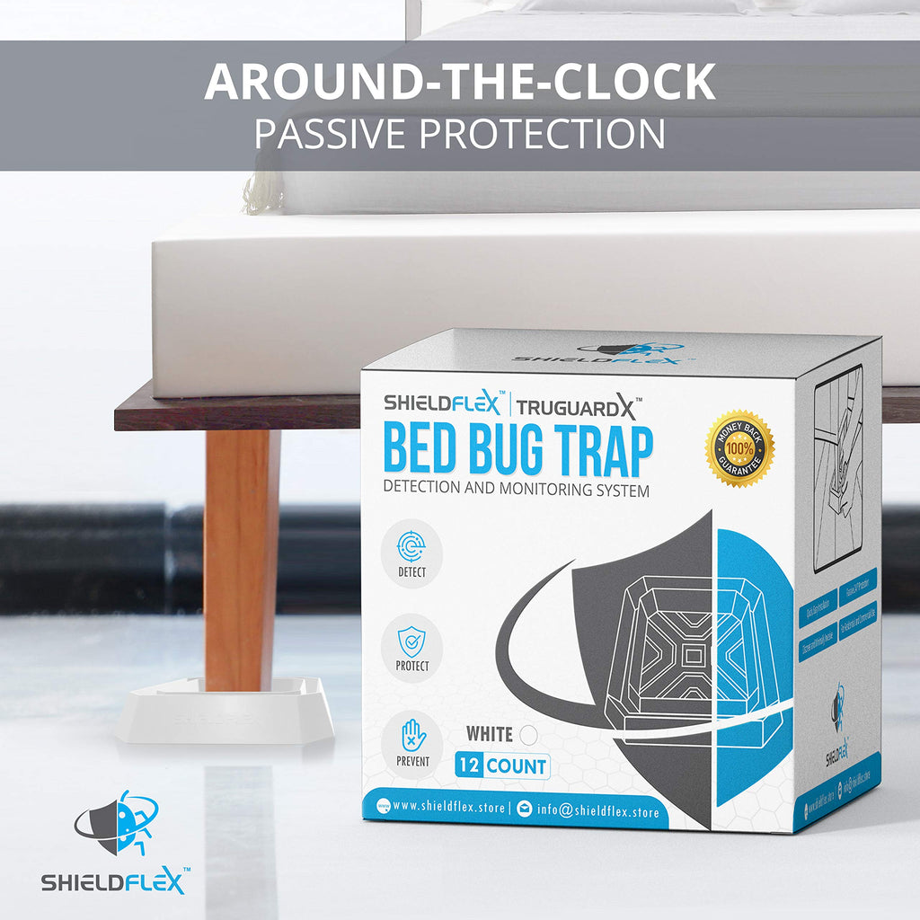 Bed Bug Trap — 12 Pack | TruGuard X Bed Bug Interceptors (White) | Eco Friendly Bed Bug Traps for Bed Legs | Reliable Insect Detector, Interceptor, and Monitor for Pest Control and Treatment