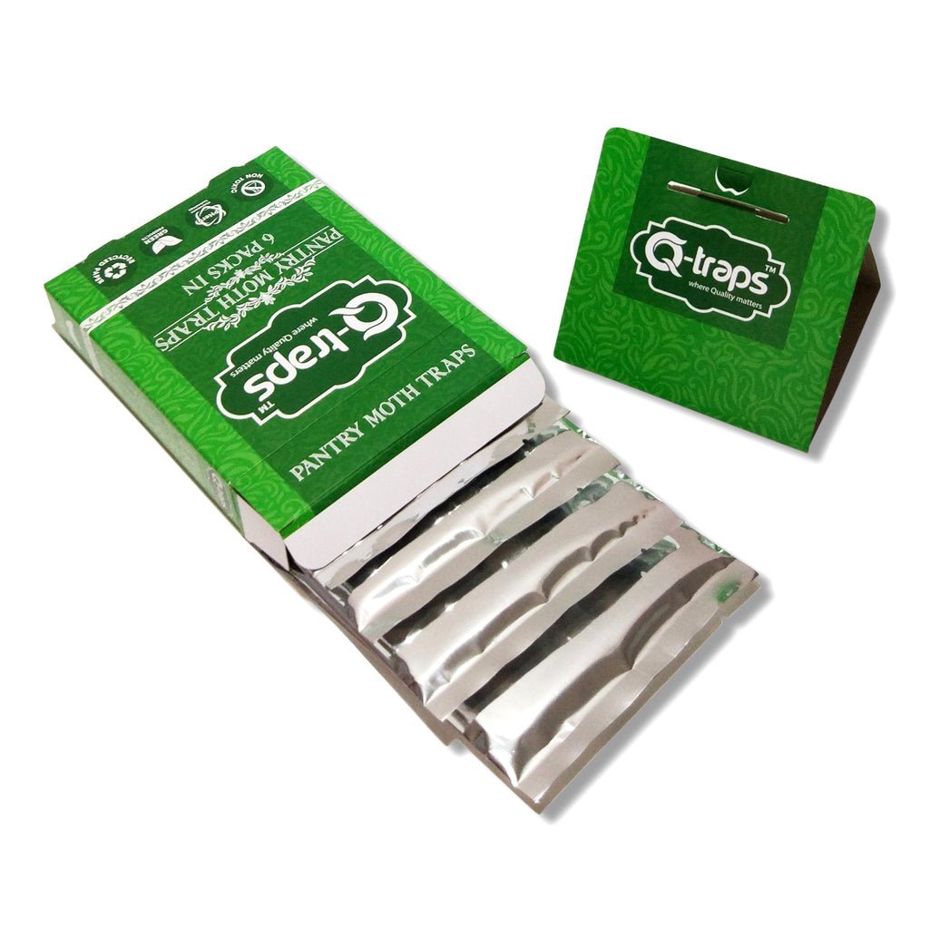 Q-Traps Pantry Moth Traps - Safe, Nontoxic, Insecticide & Odor Free, Pheromone Attractant Traps for Common Kitchen Moths (6 Traps)