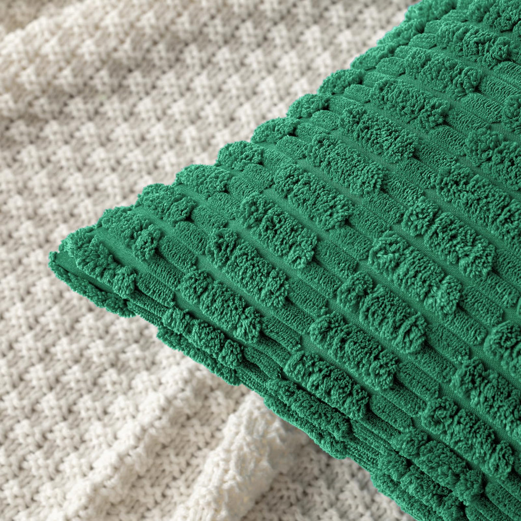 MIULEE Pack of 2 Green Corduroy Decorative Throw Pillow Covers 18x18 Inch Soft Boho Striped Pillow Covers Modern Farmhouse Christmas Home Decor for Sofa Living Room Couch Bed