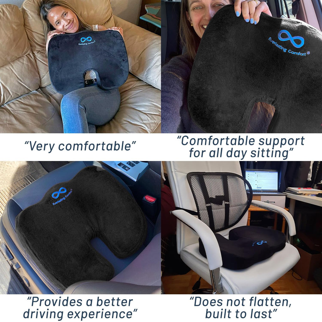 Everlasting Comfort Memory Foam Seat Cushions for Office Chairs - Sciatica & Tailbone Pain Relief Cushion - Car Seat & Office Chair Cushion - Ergonomic Office Desk Accessories for Comfort