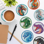 8 Pieces Dragon Diamond Coasters Kits with Holder DIY 3D Dragon Diamond Art Coaster Non Slip Coaster for Adults Diamond Kits Supplies for Christmas Gift