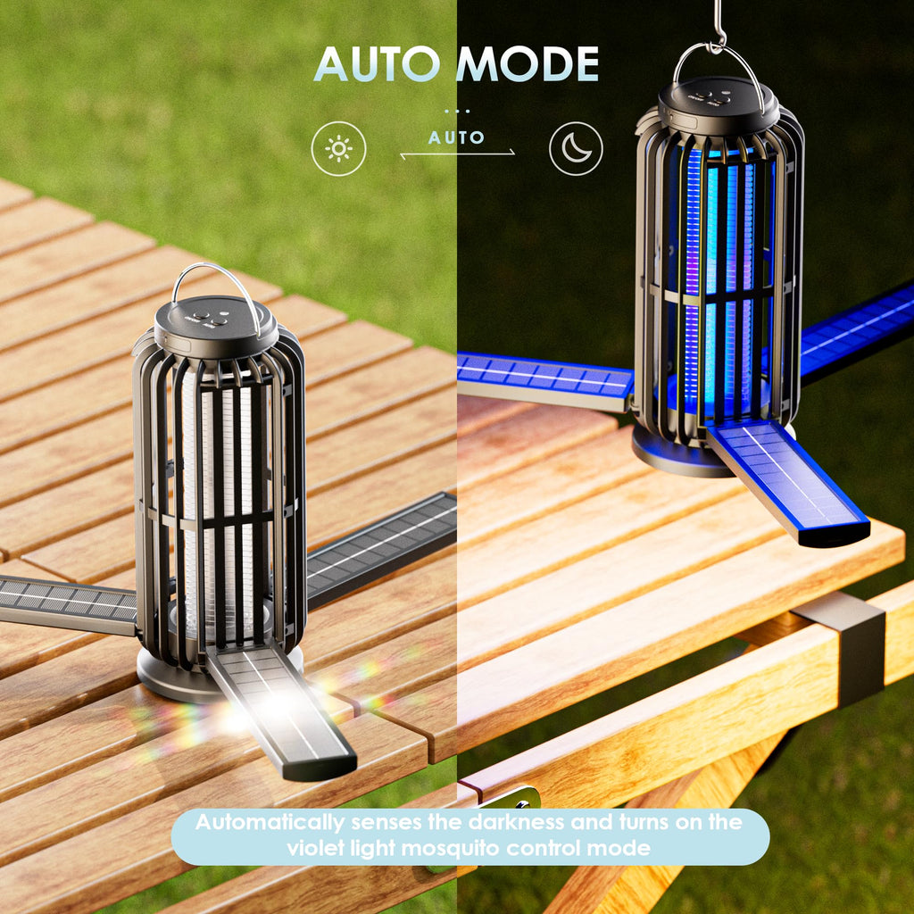 TIENBE 2 Pack Solar Bug Zapper, 4200V Mosquito Zapper, 3600mAh Rechargeable Bug Zapper, Cordless & Waterproof Electric Insect Zapper, Outdoor Fly Zapper with 3 Modes Light, for Patio, Backyard, Garden