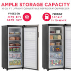 Frigidaire 10 Cu. Ft. Upright Convertible Fridge/Freezer, Reversible Door, Removable Glass Shelves, Adjustable Controls, Platinum Finish