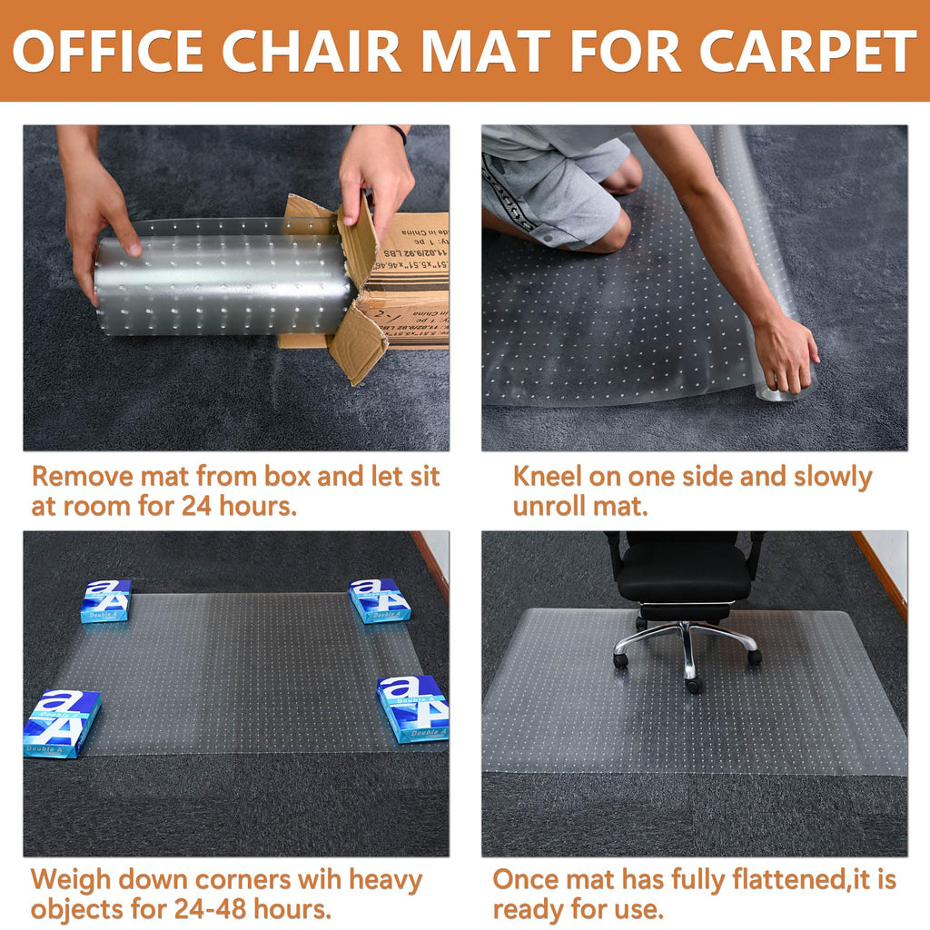 HOMEK Office Chair Mat for Low Pile Carpeted Floors - 30” x 48” Clear Carpet Chair Mats for Home & Office, Studded Floor Mat for Office Chair on Carpet