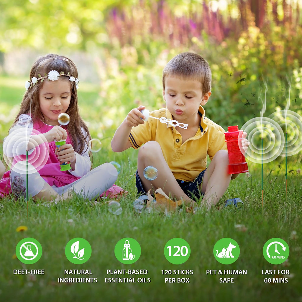 BugBai Mosquito Repellent Outdoor Patio, 240 PCS Natural Plant-Based Citronella Oil Incense Sticks Indoor Home Pet Family Safe, DEET Free Bug Insect Control Repellent for Yard Garden Camping Fishing