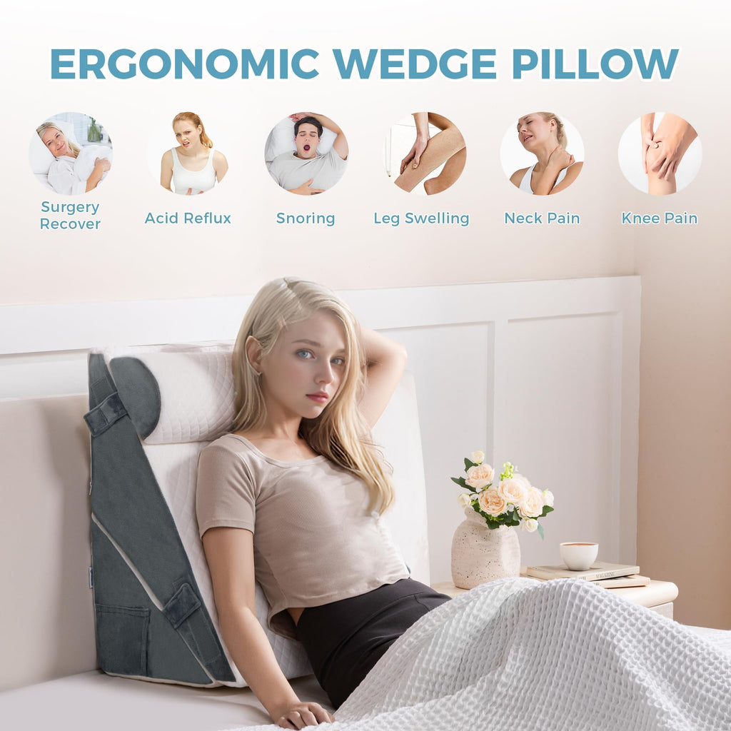 Ganondorf 3PCS Wedge Pillow Headboard Orthopedic Bed Wedge Pillows Set for Sleeping 9&12&22" Adjustable Premium Foam Elevated Triangle Body Pillow for Bed Sitting Up