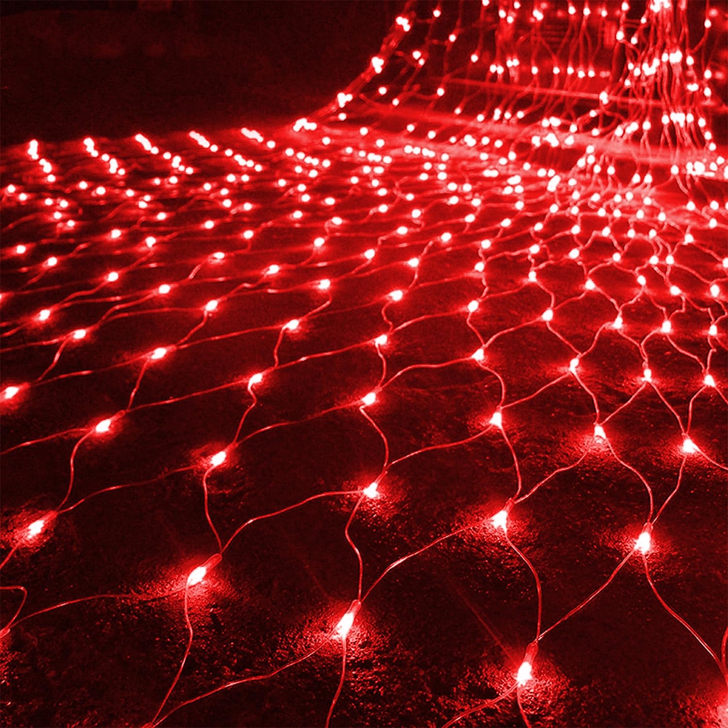 WATERGLIDE Outdoor Christmas Net Lights, 12FT x 5FT 360 LED Mesh String Light with 8 Lighting Mode, Connectable Waterproof Lights for Garden Tree Bushes, Valentines Day Wedding Party Decorations, Red