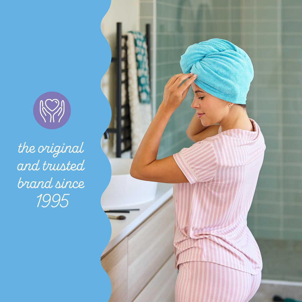 Turbie Twist Microfiber Hair Towel Wrap - for Women, Men & Kids - Travel & Bathroom Essential - Quick Dry Hair Turban for Curly, Long & Thick Hair - 2 Pack (Dark Aqua, Light Aqua)