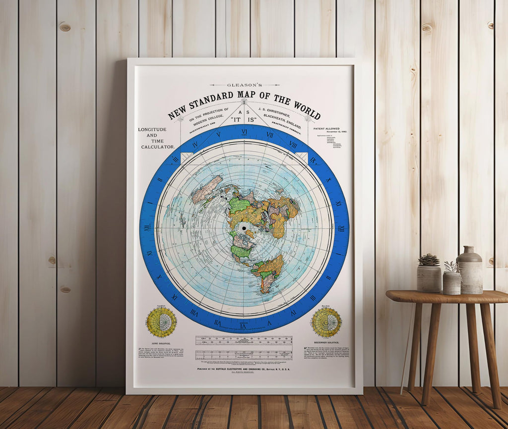 Flat Earth Map of the World - 1892 Alexander Gleason Map -24x36 inches- Wall Art Poster Print Décor Gift - Circular Plane - Longitude and Time - Polar Azimuthal Projection - Flat Earthers - Unframed Home School Gift Decor