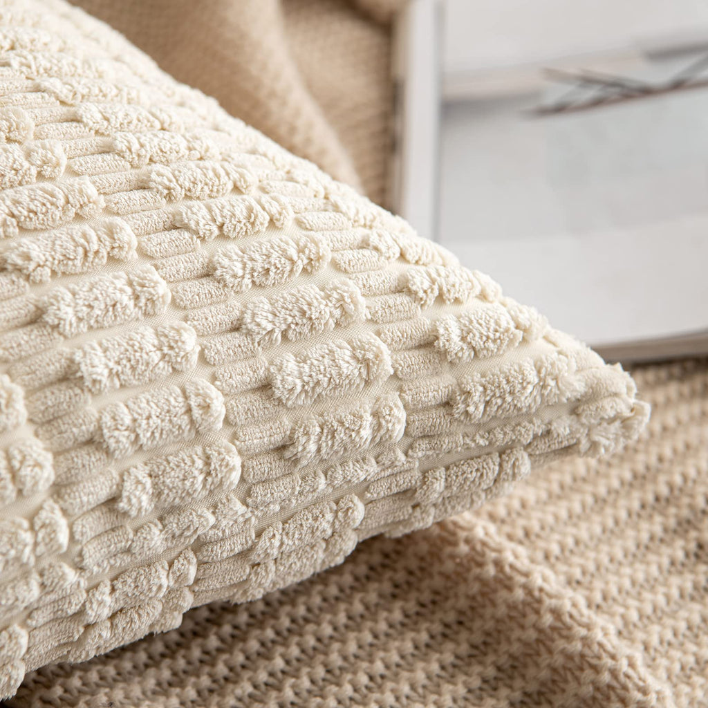 MIULEE Pack of 2 Corduroy Decorative Throw Pillow Covers 12x20 Inch Soft Boho Striped Pillow Covers Modern Farmhouse Christmas Home Decor for Sofa Living Room Couch Bed Cream White