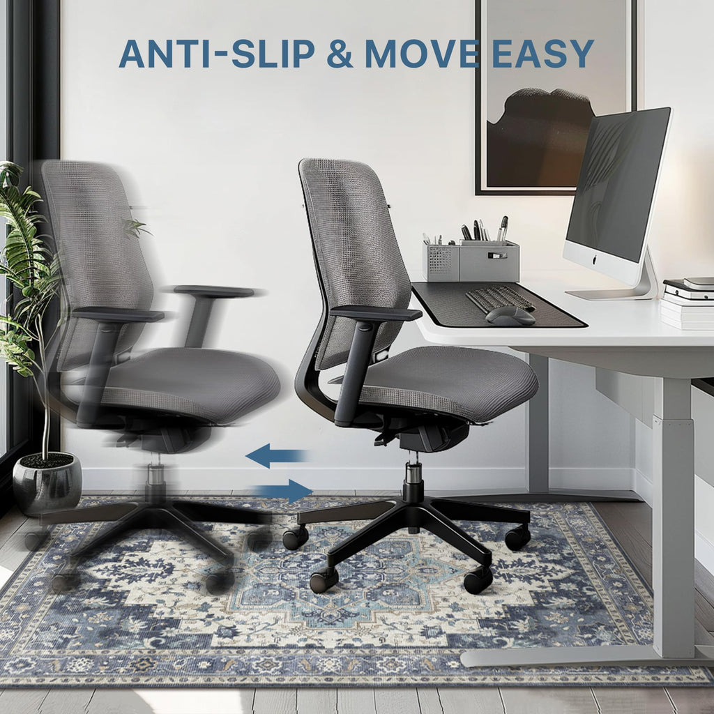 48"x60" Office Chair Mat for Hardwood Tile Floor, Under Desk Carpet Protector for Rolling Computer Chair Mat, Machine Washable Area Rug, Anti-Slip 1/5" Thick Low Pile Thin Vinyl Floor Mat, Navy
