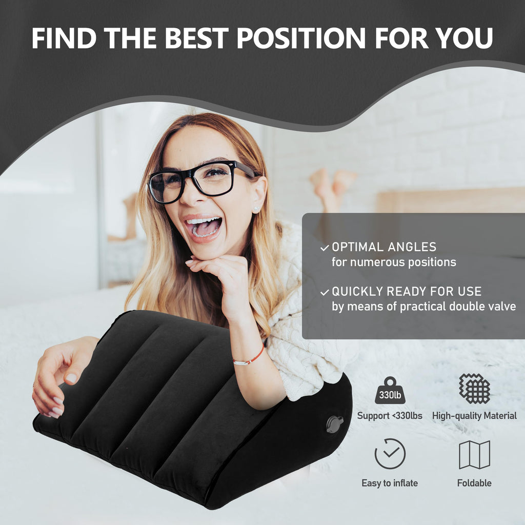Portable Wedge Pillow Inflatable Cushion - Body Positioners Lightweight Wedge Pillow for Sleeping, Leg Elevation, Use in Bed, Travel, Camping, Fast Inflating Deflation (Black)