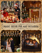 Floating Candles with Wand - 12 Pack Halloween Decorations Magic Flameless Candles Flickering Warm Light LED Hanging Candle Remote, Battery Operated Candles for Christmas Outdoor Indoor Party Decor