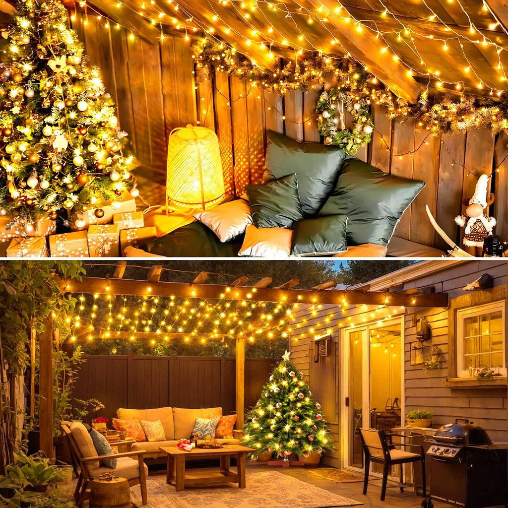 KNONEW 2-Pack Christmas String Lights Indoor Plug in, Total 120FT 360LED Warm White Outdoor Waterproof Fairy Lights,8 Lighting Modes,Timer Memory Function for Bedroom Patio Balcony Party