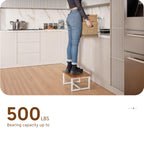 Holana 9" Wooden Step Stool for Adults - Acacia Wood One Step Stools for High Beds Riser - 500 Lbs Heavy Duty Step Stool - Stepping Stool Bathroom for Elderly, Kid, Bed, Kitchen (White Steel + Acacia)