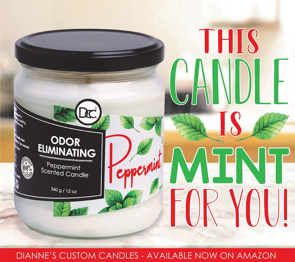Peppermint Odor Eliminating Highly Fragranced Candle - Eliminates 95% of Pet, Smoke, Food, and Other Smells Quickly - Up to 80 Hour Burn time - 12 Ounce Premium Soy Blend